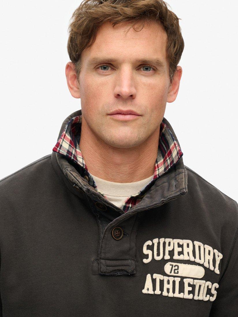 Product image 4 of 5, which shows Superdry Vintage Athletic Henley Sweatshirt, Washed Black, S