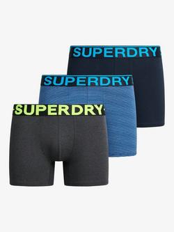 Superdry Stretch Cotton Boxers, Pack of 3, Blue/Multi, Blue/Multi