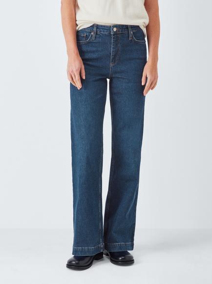 John Lewis High Waist Wide Leg Jeans - view 2, Mid Blue