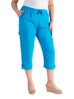 chesca Linen Mix Cargo Capri Cropped Trousers, Azure