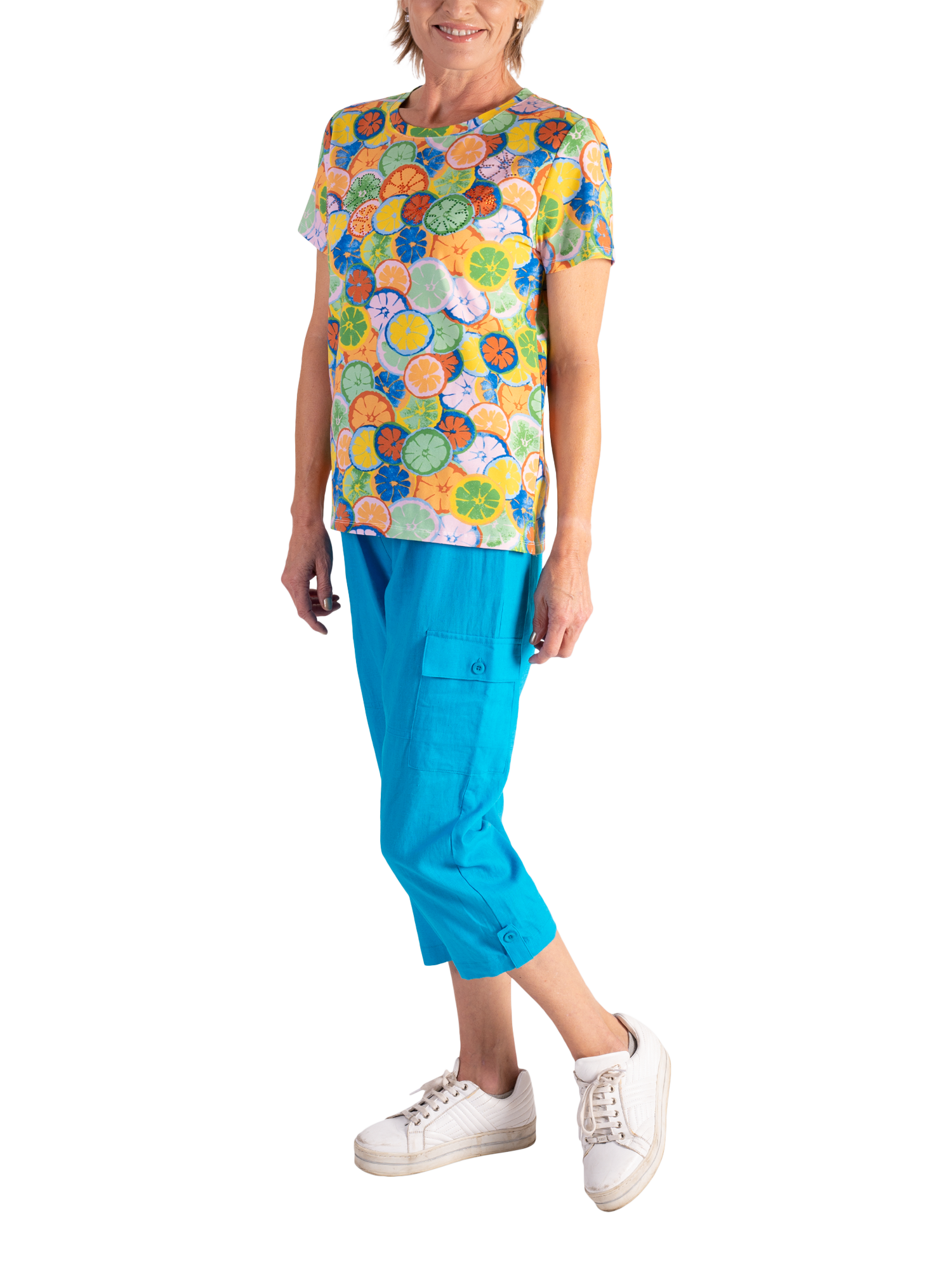 Product image 5 of 5, which shows chesca Linen Mix Cargo Capri Cropped Trousers, Azure, 18-20