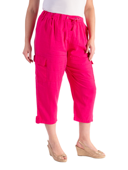 chesca Linen Mix Cargo Capri Cropped Trousers, Hot Pink