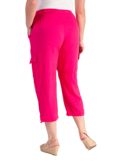 chesca Linen Mix Cargo Capri Cropped Trousers - view 2, Hot Pink