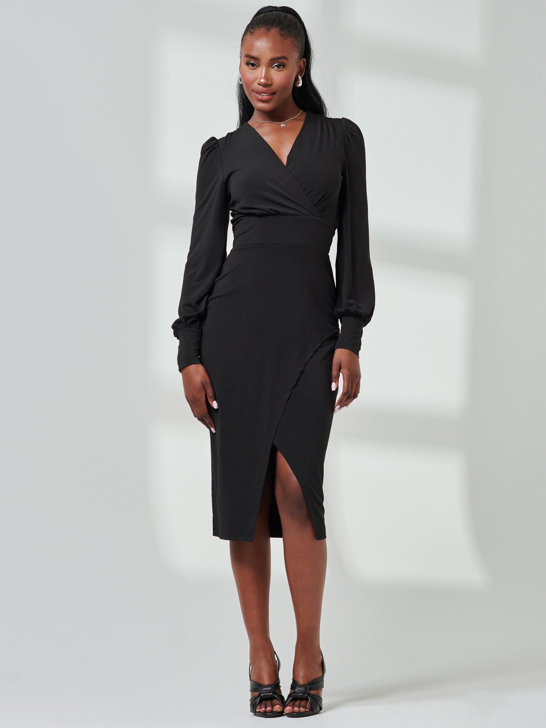 Jolie Moi Slit Pencil Wrap Dress, Black