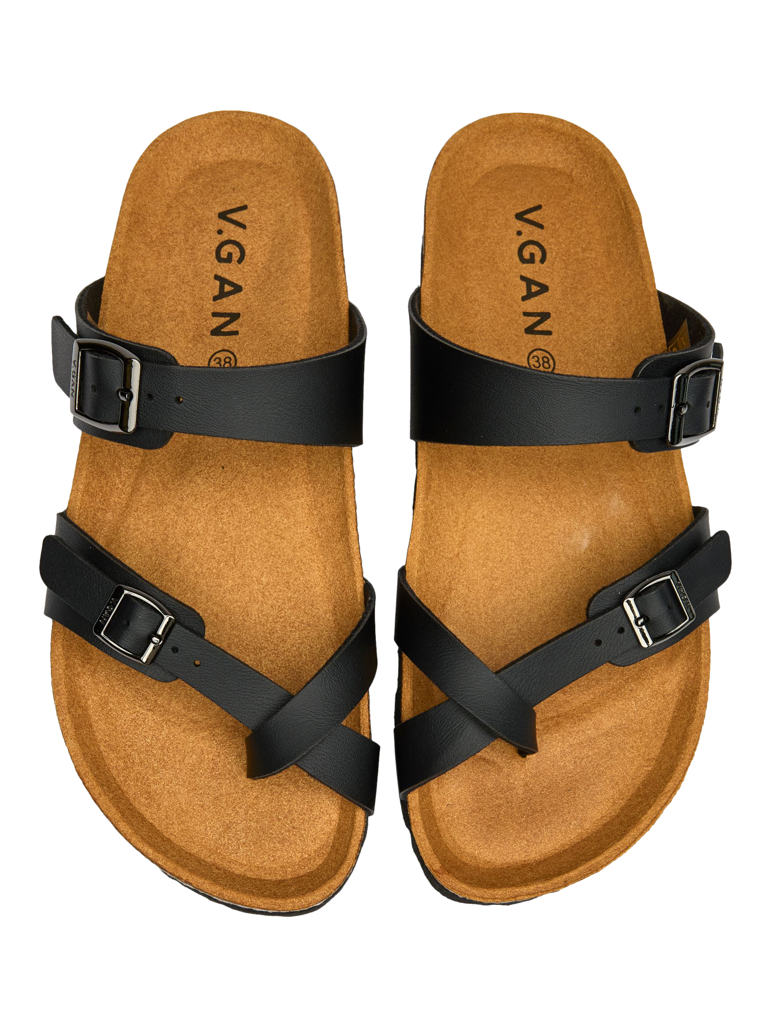 Product image 2 of 4, which shows V.GAN Vegan Garlic Footbed Sandals, Black, 3