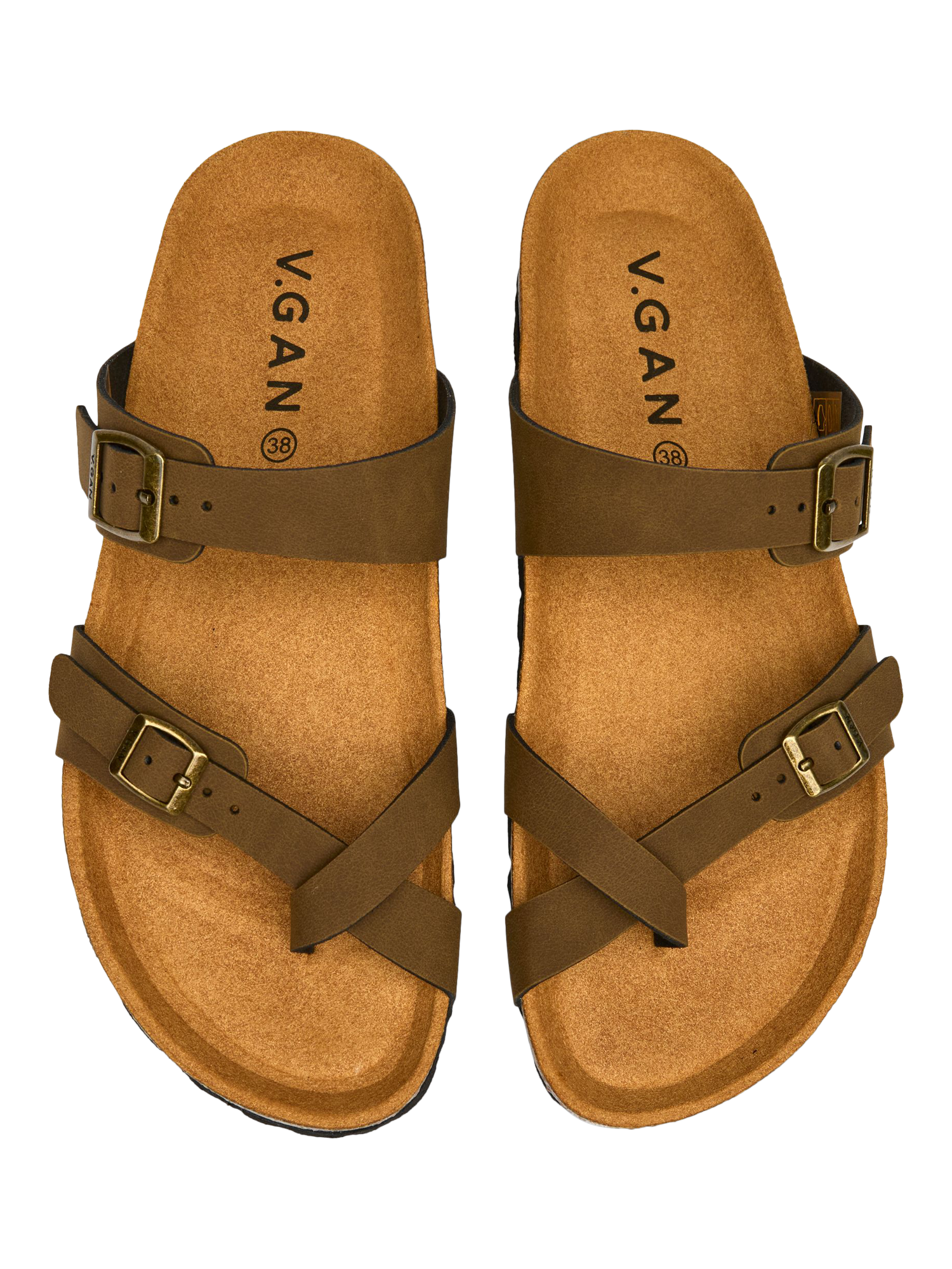 Product image 2 of 3, which shows V.GAN Vegan Garlic Footbed Sandals, Brown, 3