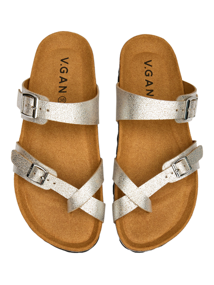 V.GAN Vegan Garlic Metallic Footbed Sandals - view 2, Silver