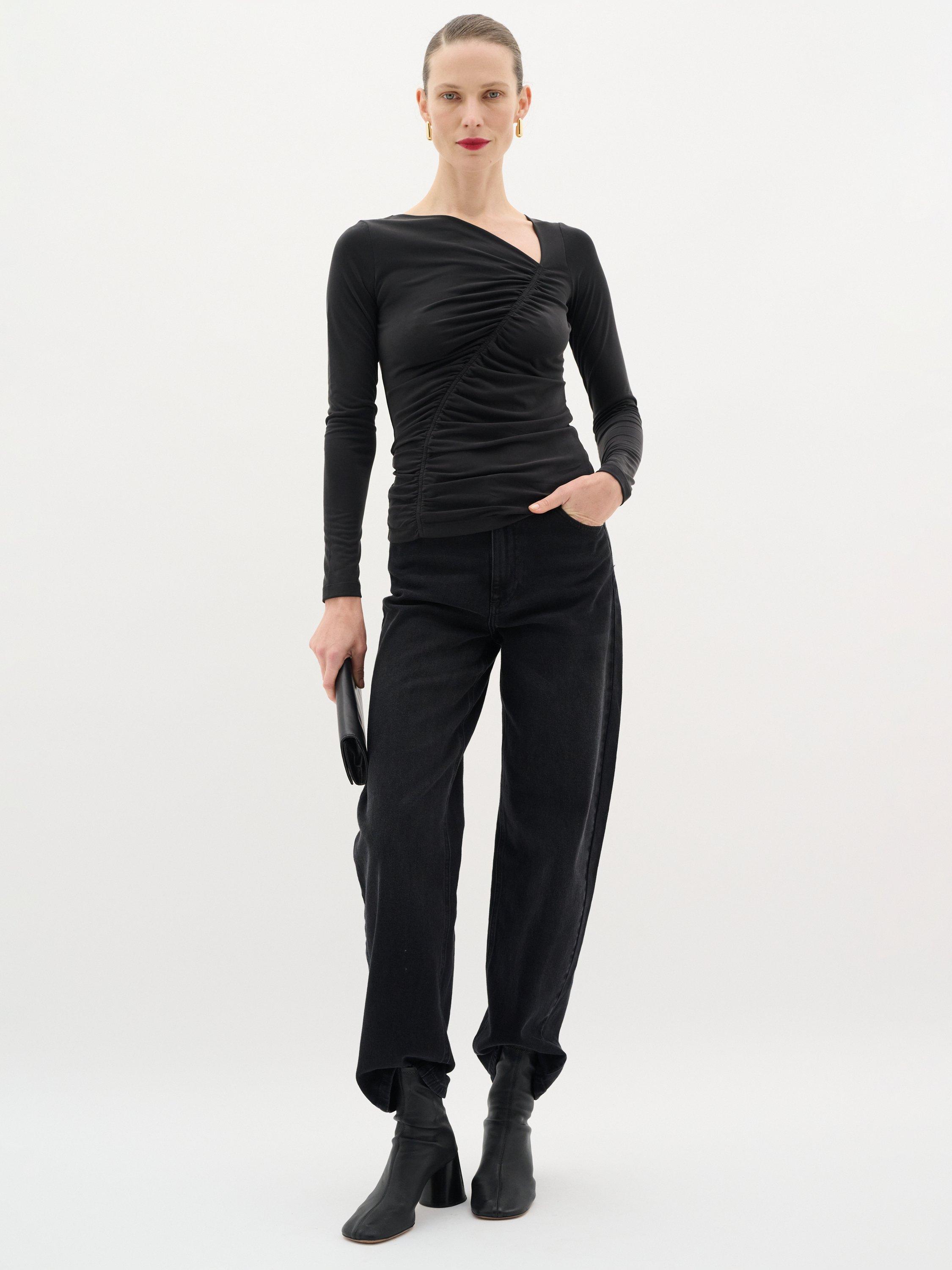 Product image 3 of 6, which shows InWear Penna Ruched Long Sleeve Top, Black, XS