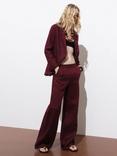 Mango Tarida Fringe Hem Pure Linen Blazer, Dark Red