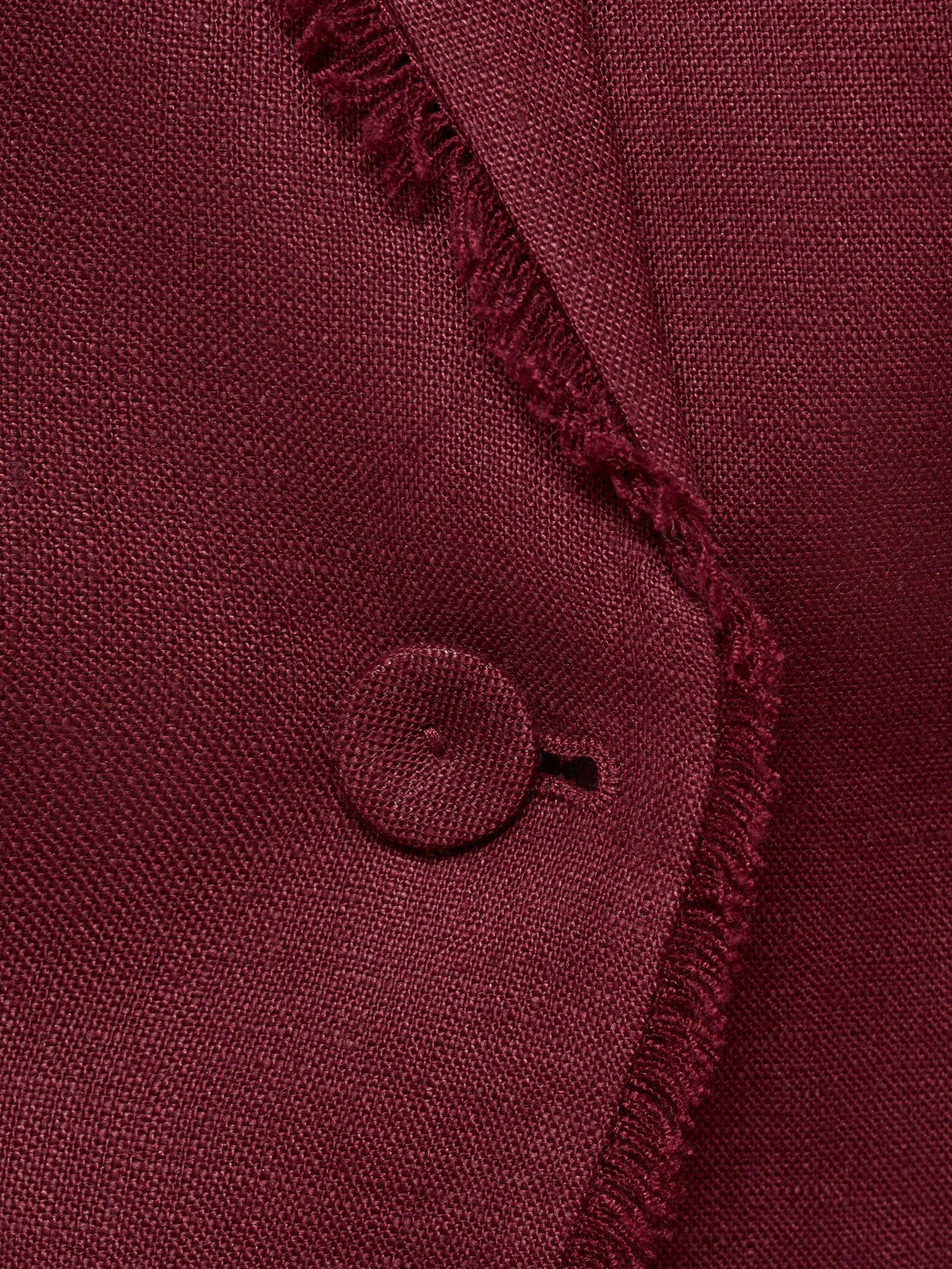 Product image 5 of 8, which shows Mango Tarida Fringe Hem Pure Linen Blazer, Dark Red, XXS
