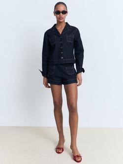 Mango Livia Fitted Denim Jacket, Dark Blue, Dark Blue