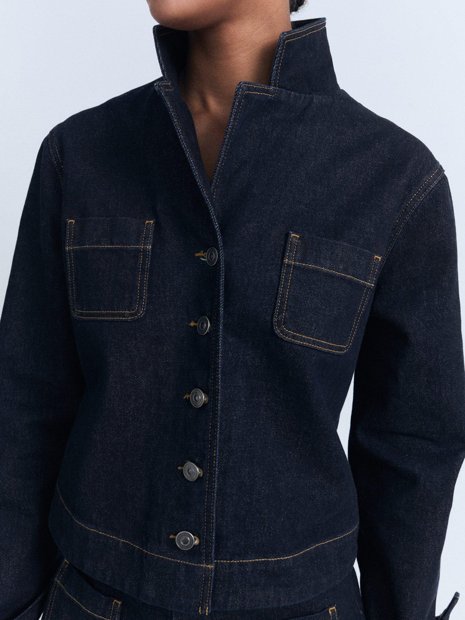 Product image 2 of 8, which shows Mango Livia Fitted Denim Jacket, Dark Blue, L