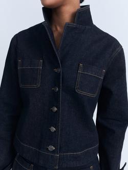 Mango Livia Fitted Denim Jacket, Dark Blue - view 2, Dark Blue