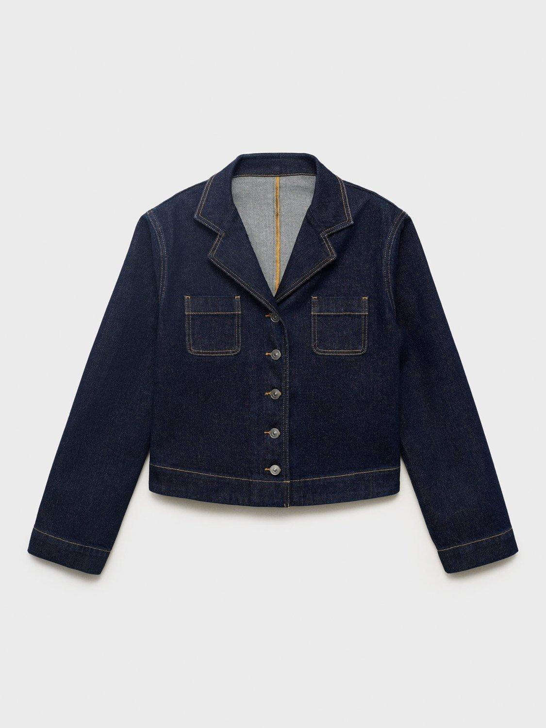 Product image 3 of 8, which shows Mango Livia Fitted Denim Jacket, Dark Blue, L