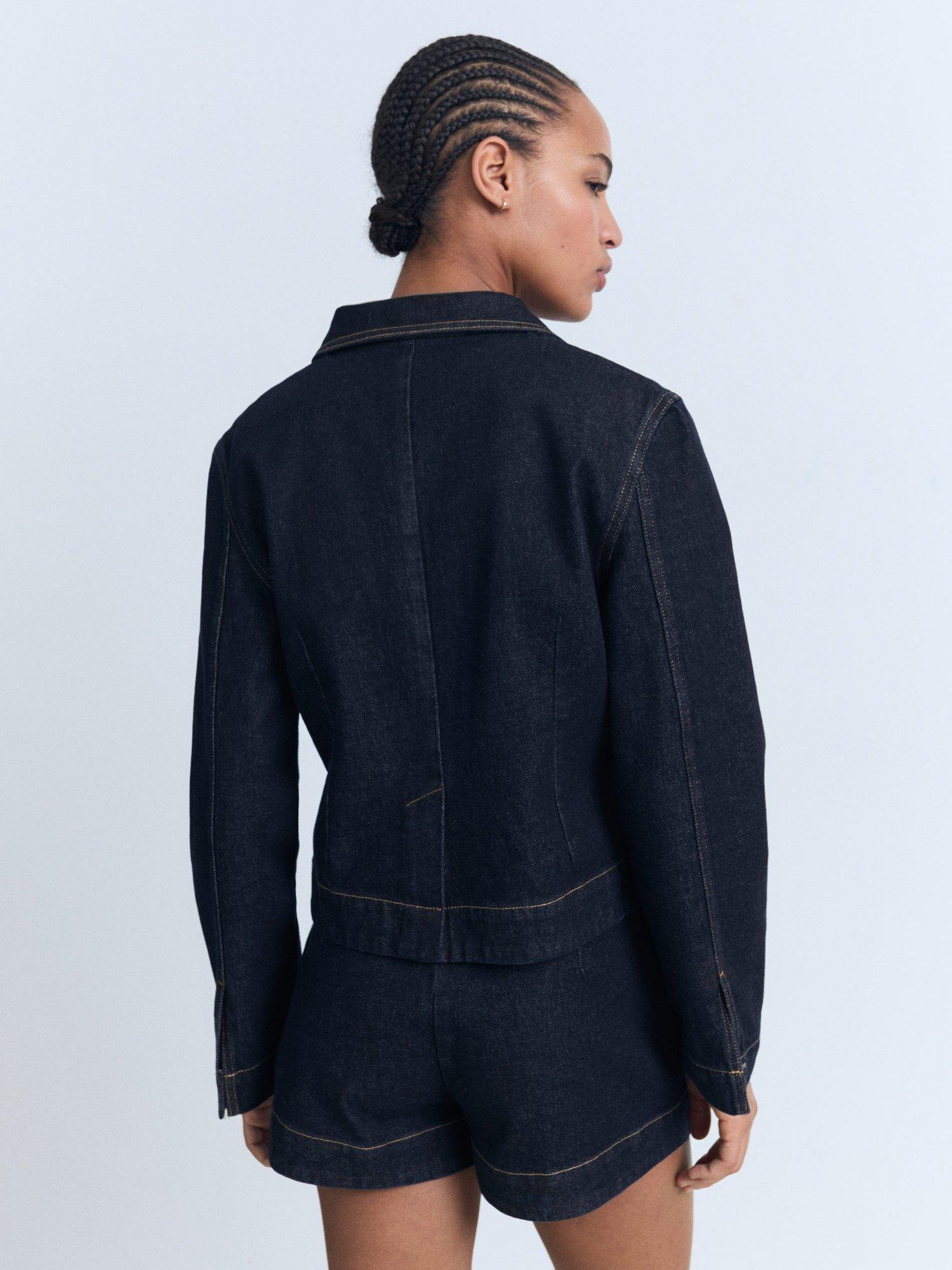 Product image 4 of 8, which shows Mango Livia Fitted Denim Jacket, Dark Blue, L