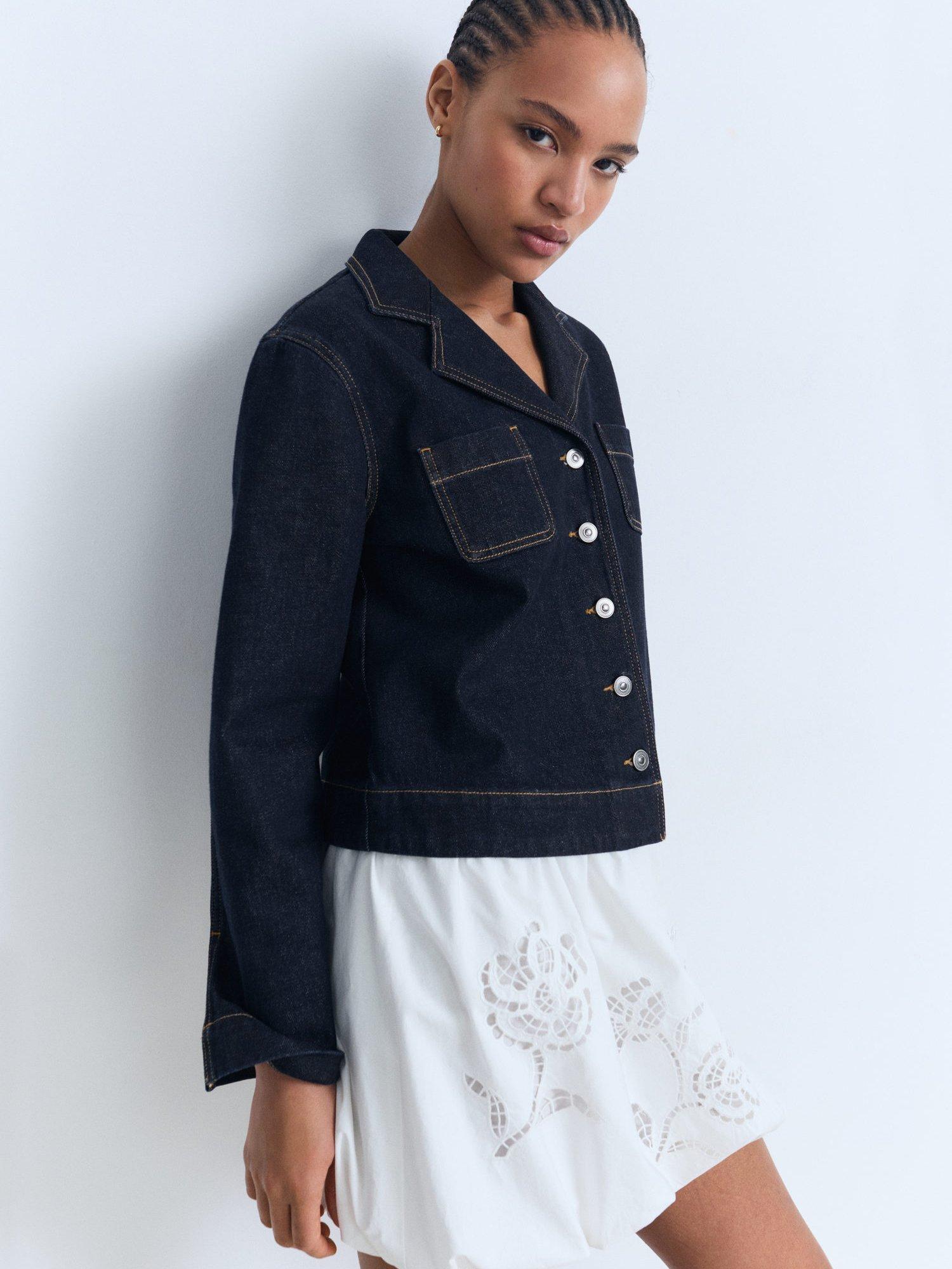 Product image 7 of 8, which shows Mango Livia Fitted Denim Jacket, Dark Blue, L