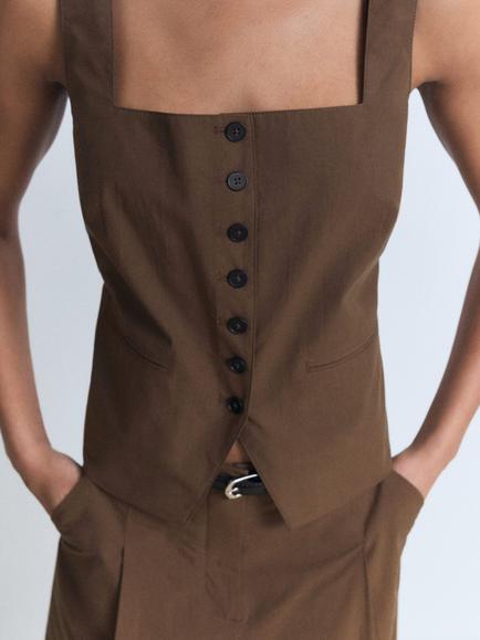Mango Huga Tailored Waistcoat, Brown