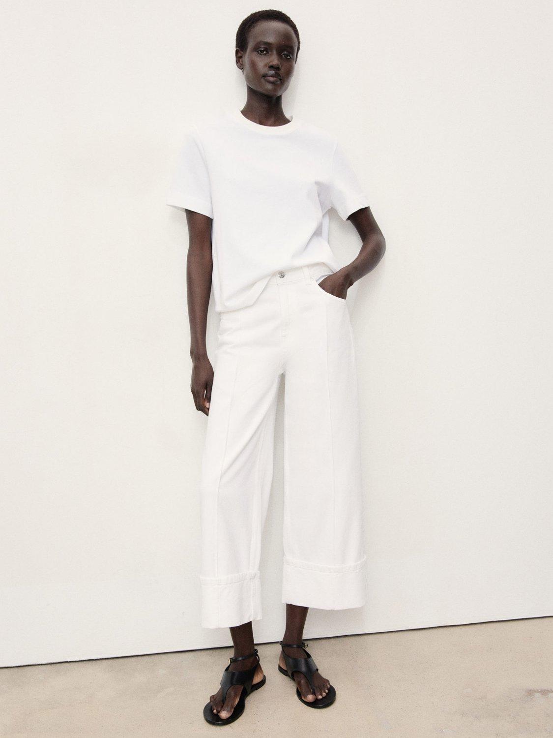 Product image 2 of 8, which shows Mango Gala Wide Leg Jeans, White, 4