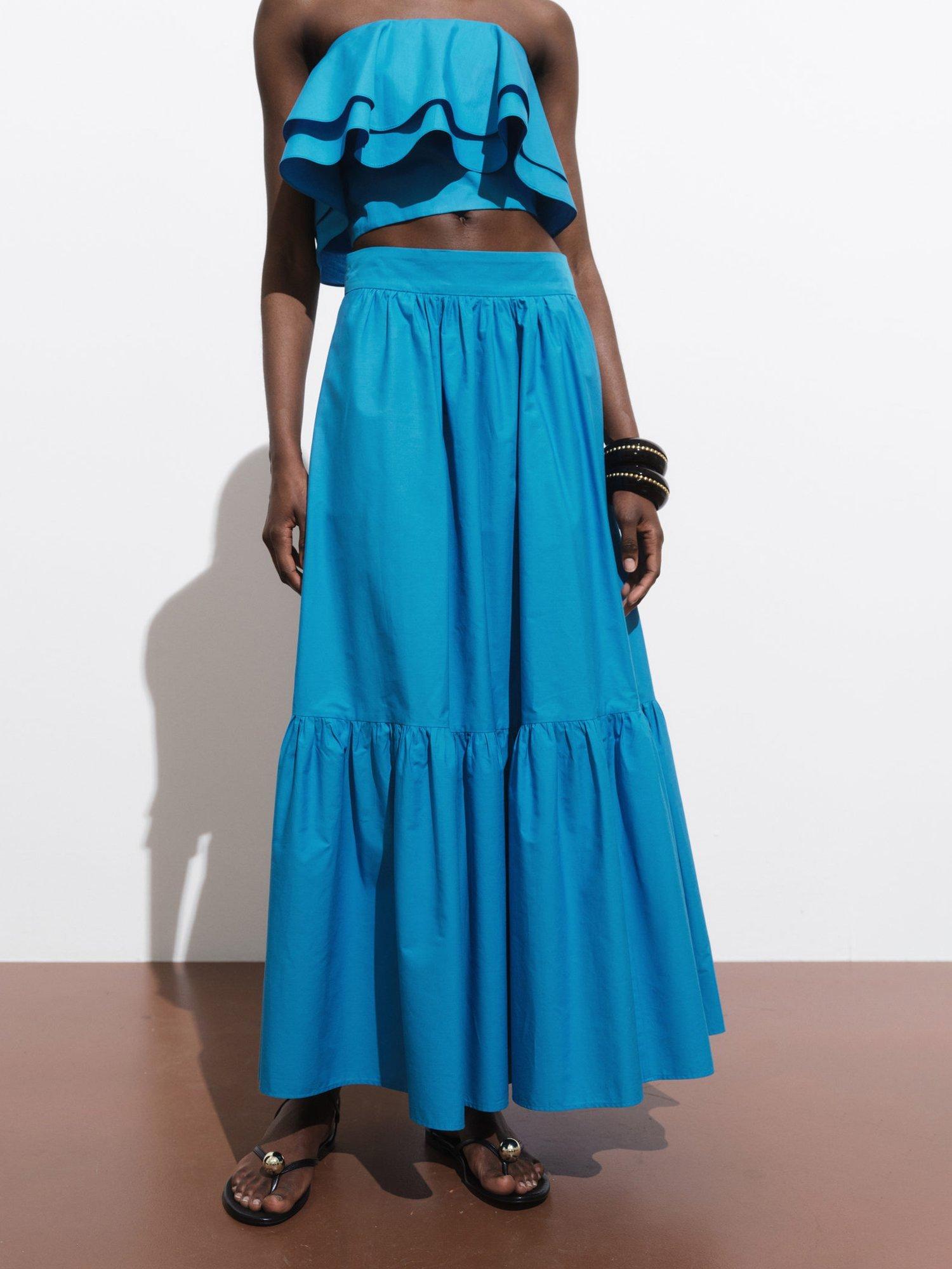 Product image 1 of 7, which shows Mango Daiquiri Tiered Maxi Skirt, Medium Blue, 10