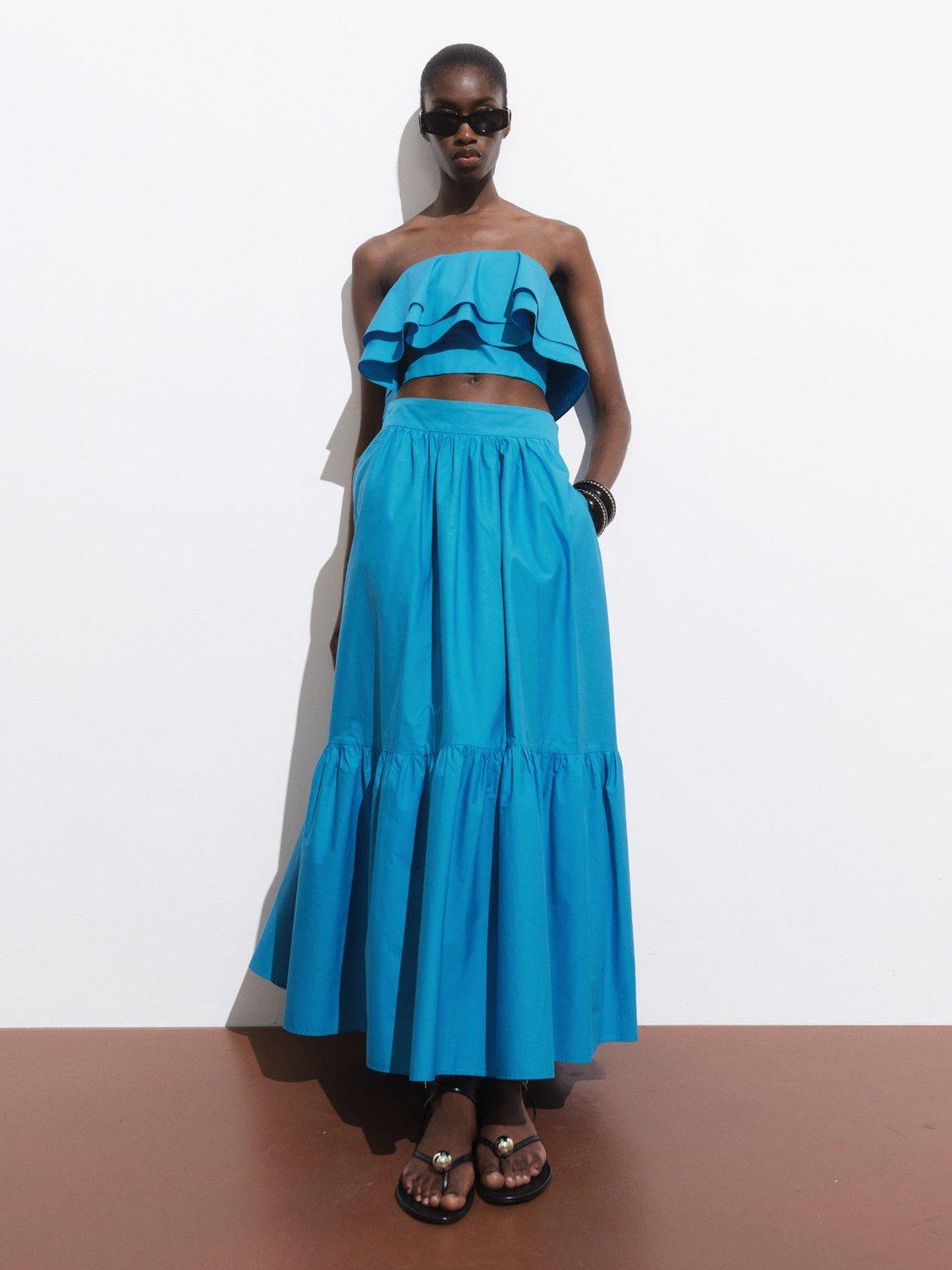 Product image 2 of 7, which shows Mango Daiquiri Tiered Maxi Skirt, Medium Blue, 10