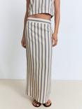 Mango Fred Stripe Pure Linen Skirt, Light Beige