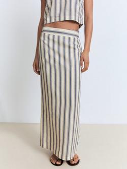 Mango Fred Stripe Pure Linen Skirt, Light Beige, Light Beige
