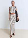 Mango Fred Stripe Pure Linen Skirt, Light Beige