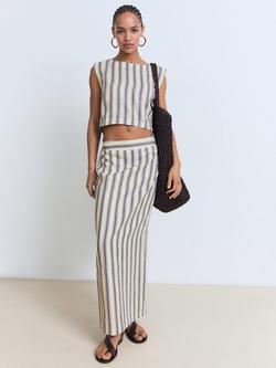 Mango Fred Stripe Pure Linen Skirt, Light Beige - view 2, Light Beige
