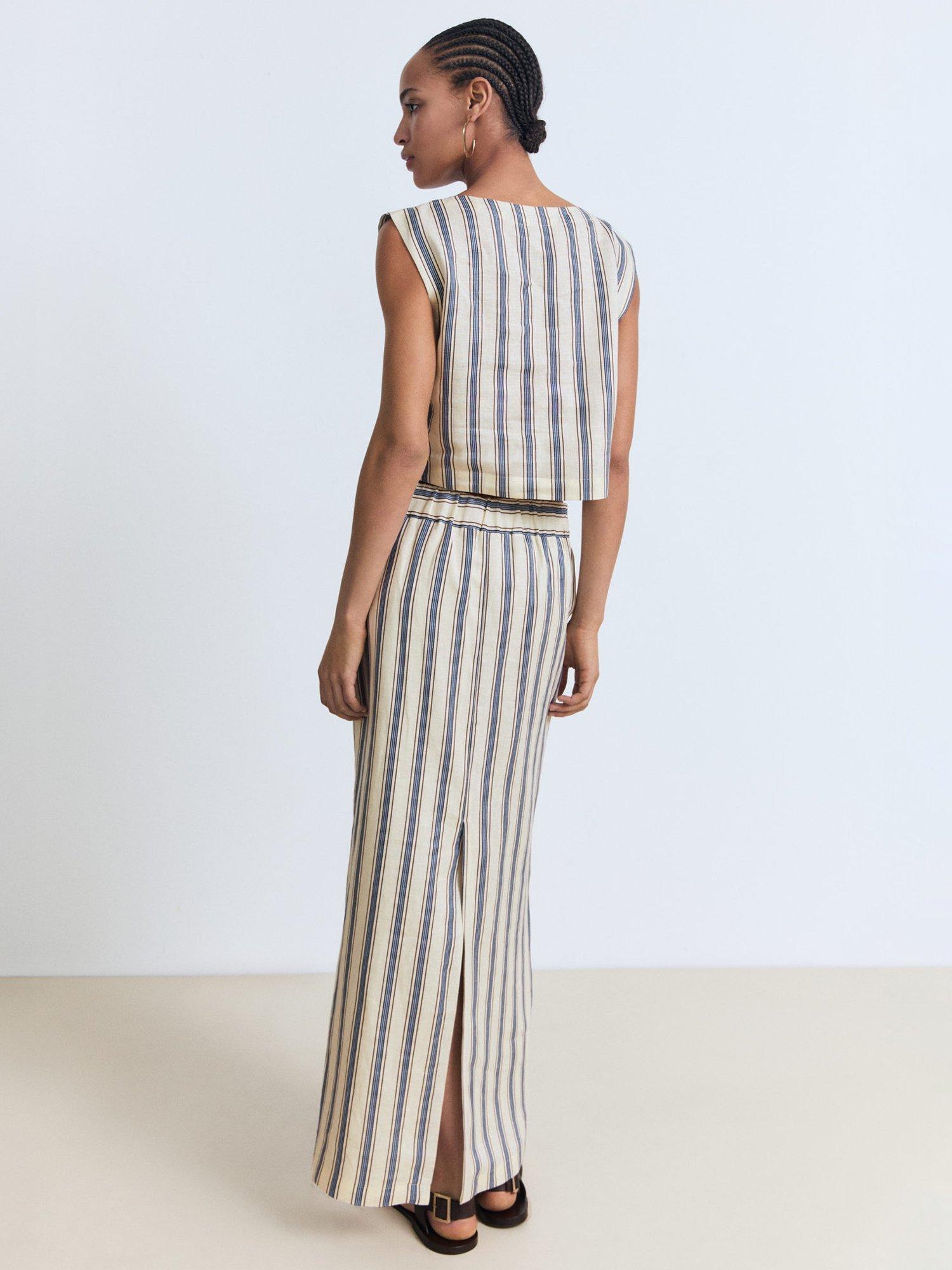 Product image 4 of 7, which shows Mango Fred Stripe Pure Linen Skirt, Light Beige, 4