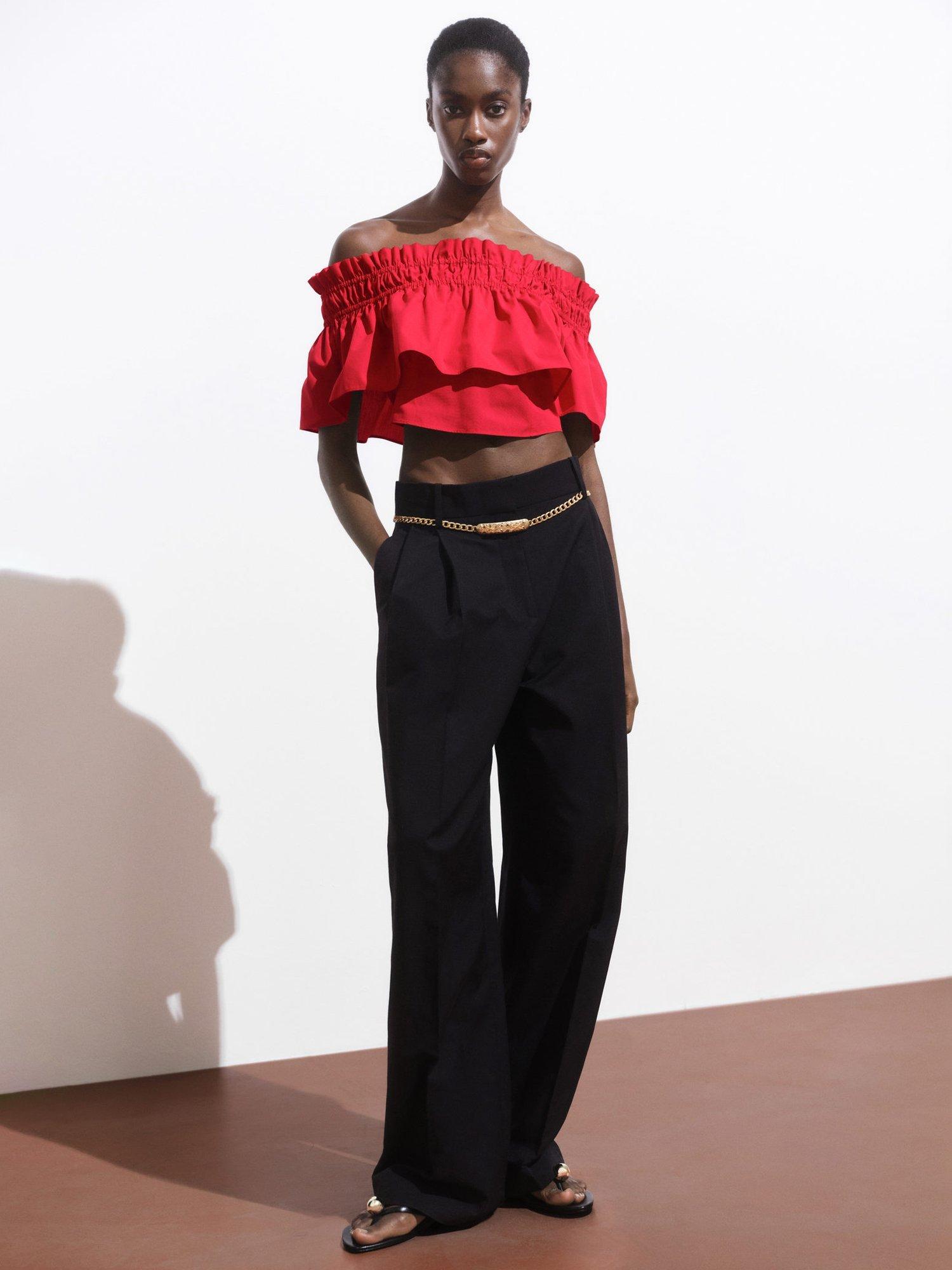 Product image 2 of 7, which shows Mango Bellini Ruffle Bandeau Top, Red, L