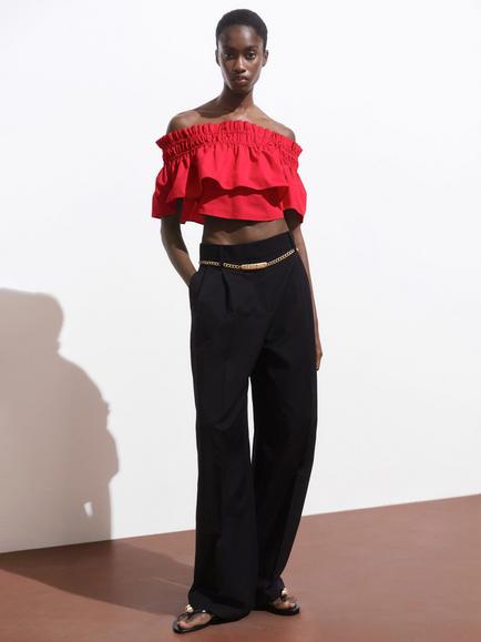 Mango Bellini Ruffle Bandeau Top, Red - view 2, Red