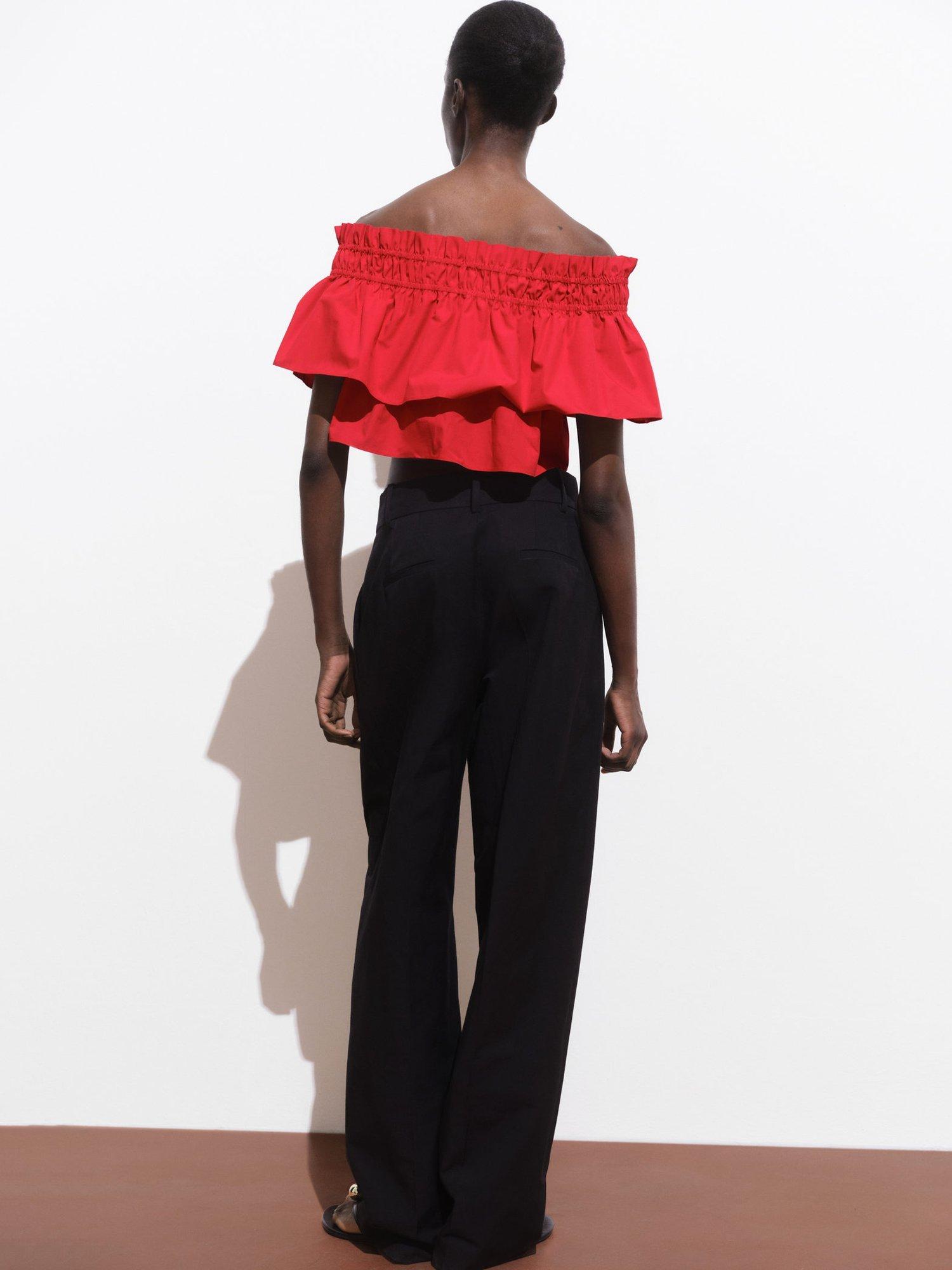 Product image 4 of 7, which shows Mango Bellini Ruffle Bandeau Top, Red, L