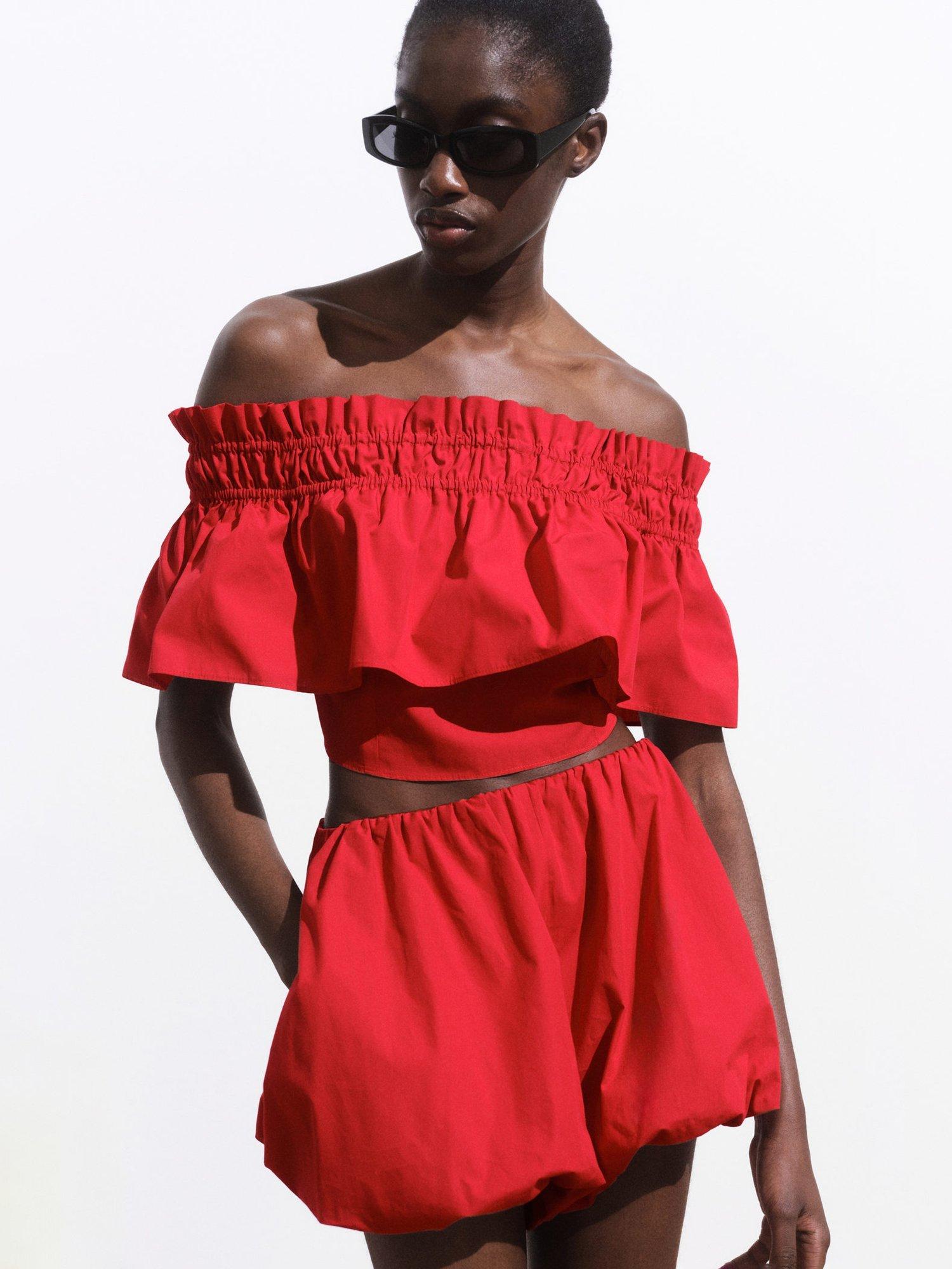 Product image 6 of 7, which shows Mango Bellini Ruffle Bandeau Top, Red, L