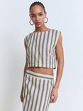 Mango Fred Stripe Pure Linen Top, Light Beige