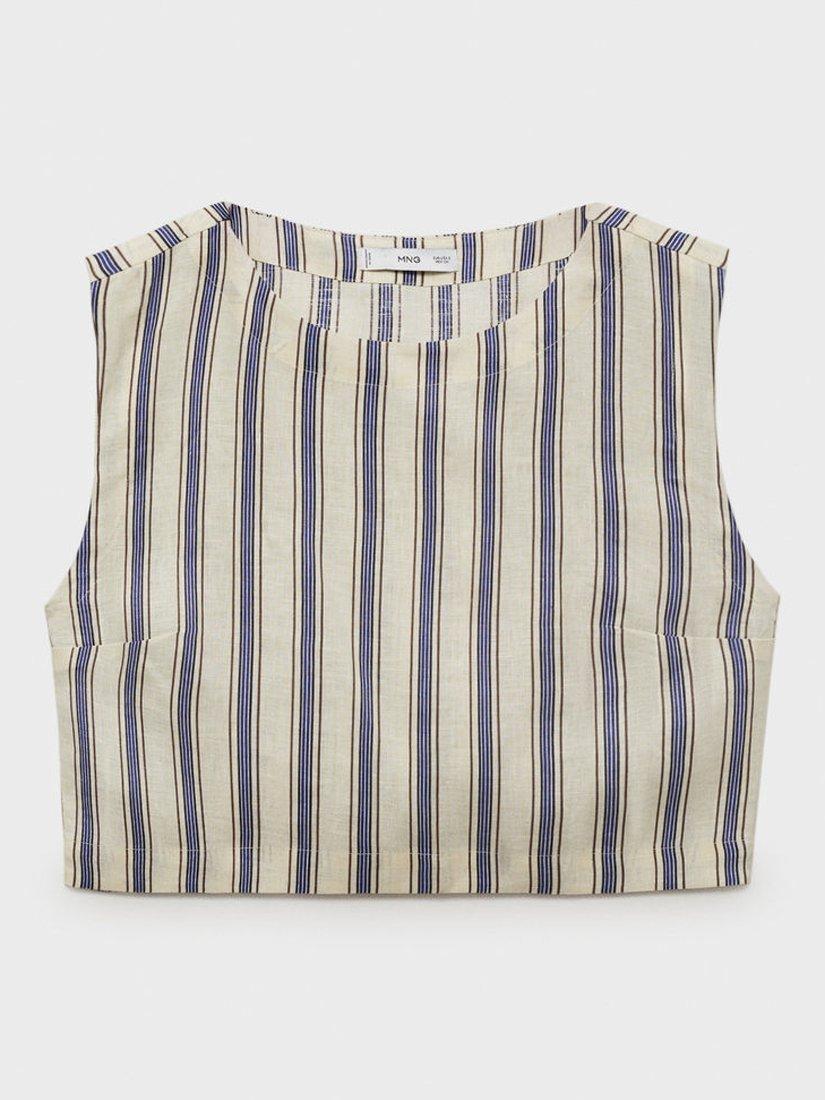 Product image 3 of 8, which shows Mango Fred Stripe Pure Linen Top, Light Beige, XS