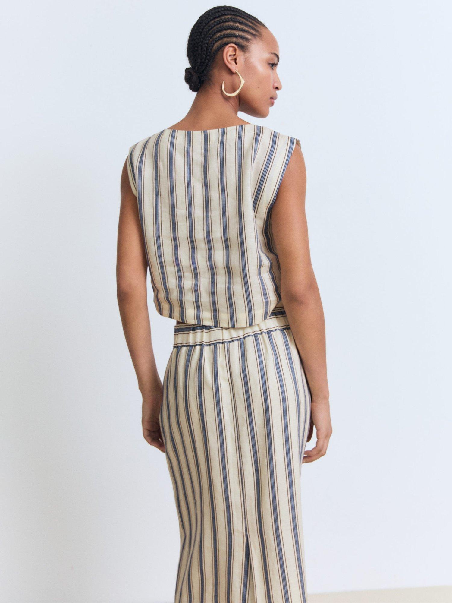 Product image 4 of 8, which shows Mango Fred Stripe Pure Linen Top, Light Beige, XS