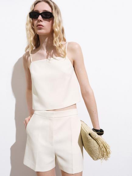 Mango Lilo Crop Top, Light Beige
