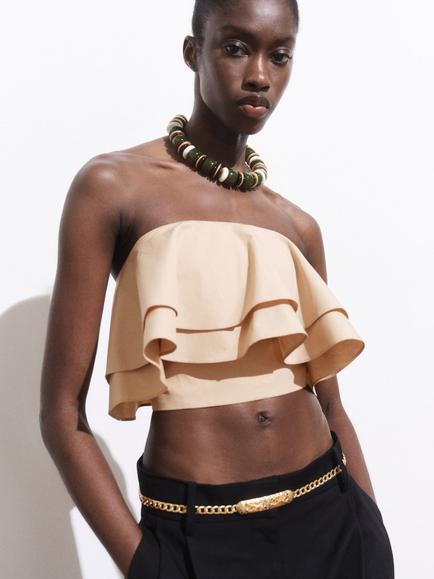 Mango Mojito Ruffle Crop Top, Light Beige, Light Beige