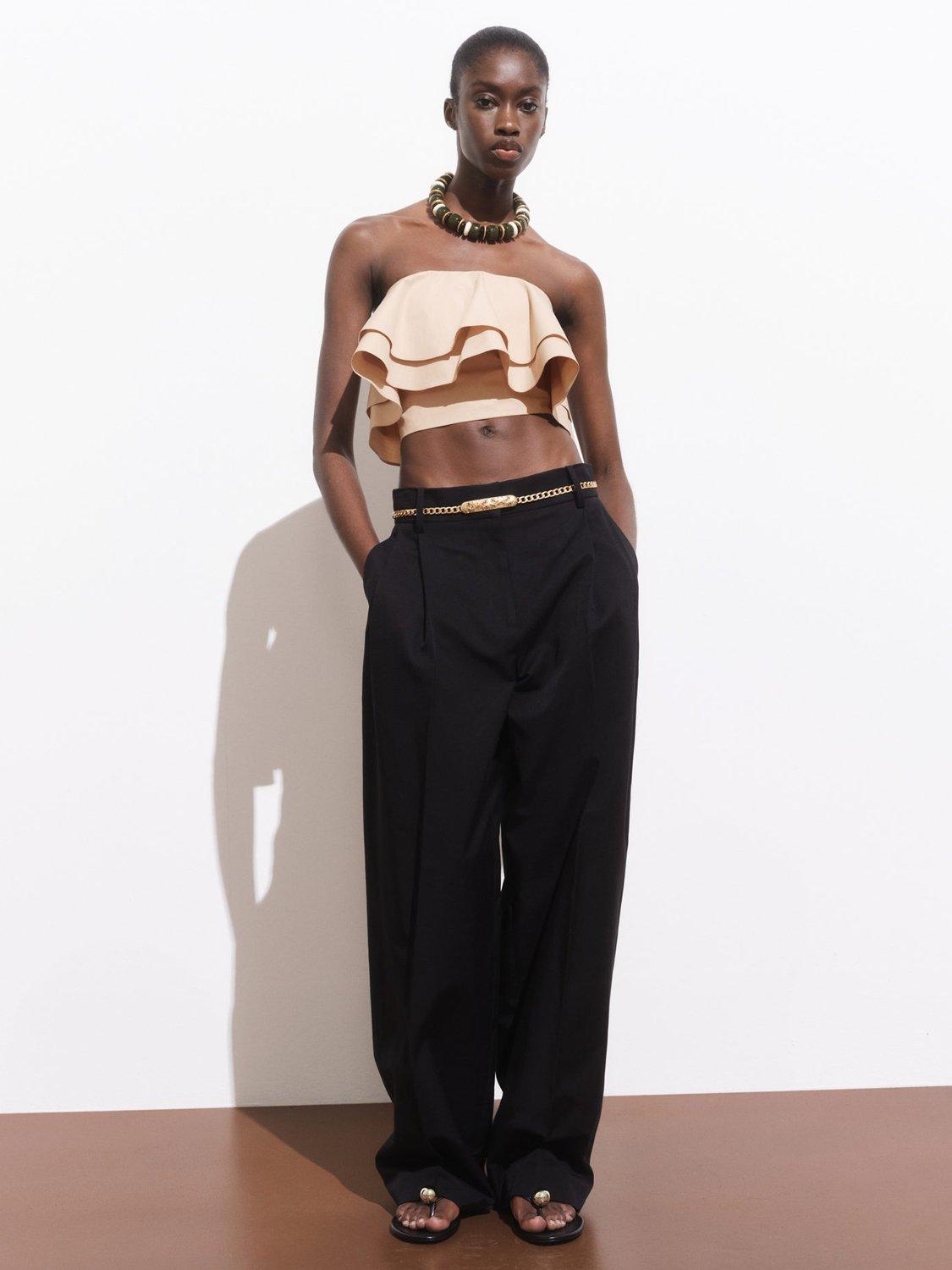 Product image 2 of 7, which shows Mango Mojito Ruffle Crop Top, Light Beige, L