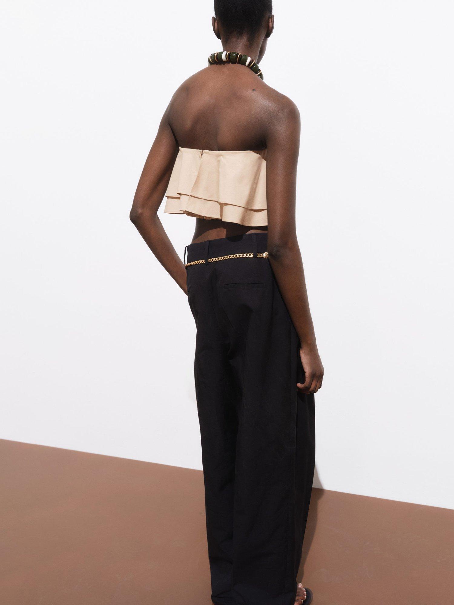 Product image 4 of 7, which shows Mango Mojito Ruffle Crop Top, Light Beige, L