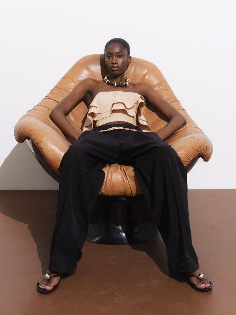 Product image 6 of 7, which shows Mango Mojito Ruffle Crop Top, Light Beige, L