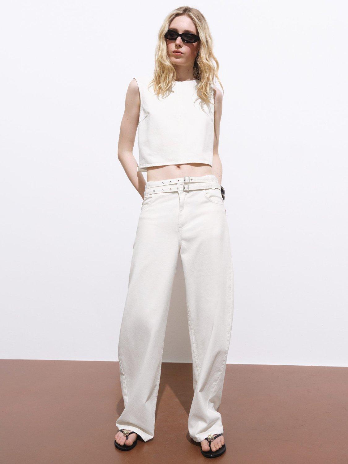 Product image 1 of 8, which shows Mango Neri Open Back Buckle Top, Natural White, L