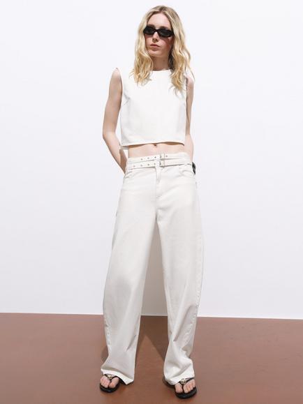 Mango Neri Open Back Buckle Top, Natural White, Natural White