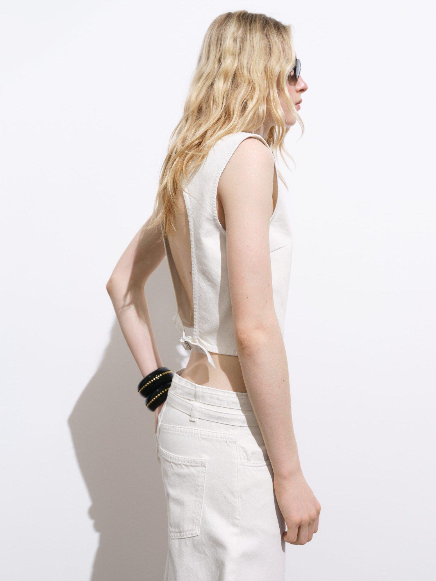 Product image 2 of 8, which shows Mango Neri Open Back Buckle Top, Natural White, L
