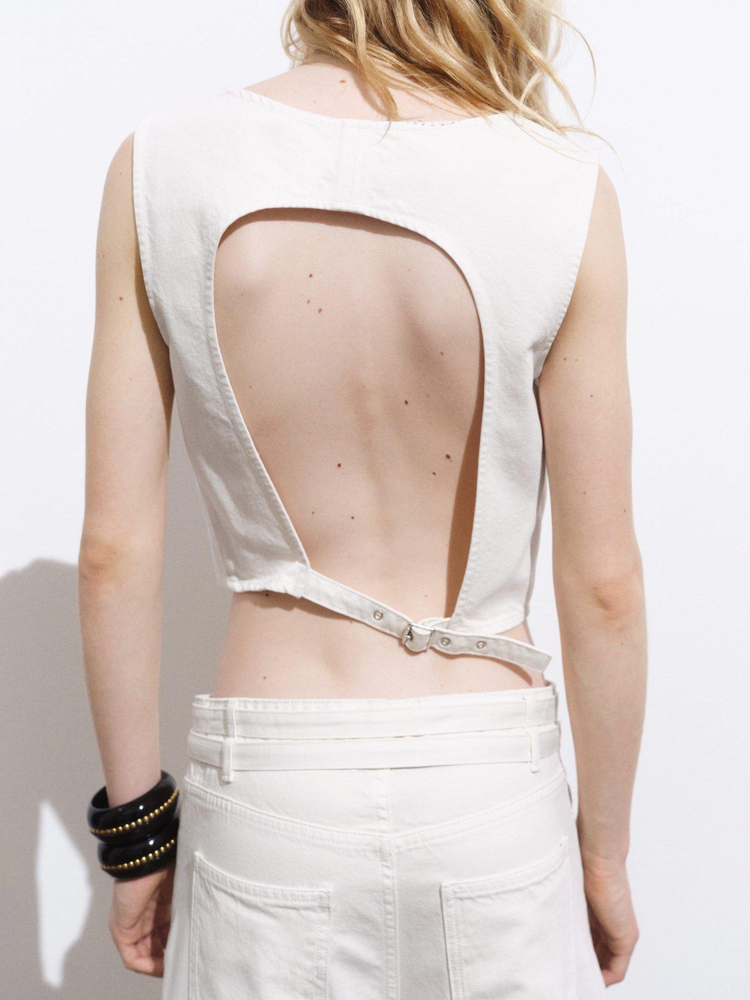 Product image 4 of 8, which shows Mango Neri Open Back Buckle Top, Natural White, L