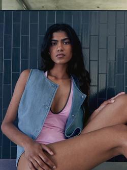 Mango Vionet Denim Waistcoat, Open Blue - view 2, Open Blue