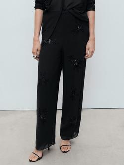 Mango Flora Trousers, Black, Black