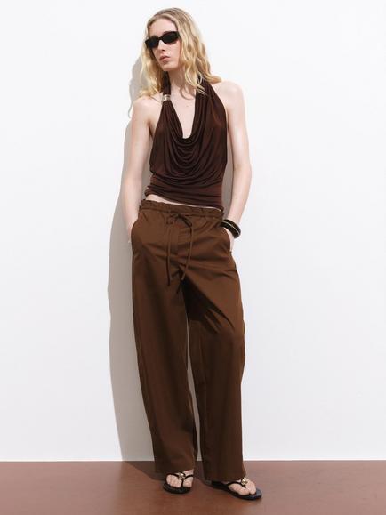 Mango Lupe Paperbag Waist Trousers - view 2, Brown