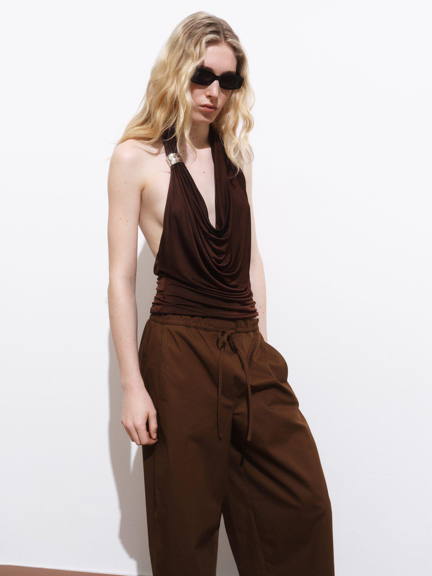 Product image 6 of 7, which shows Mango Lupe Paperbag Waist Trousers, Brown, L
