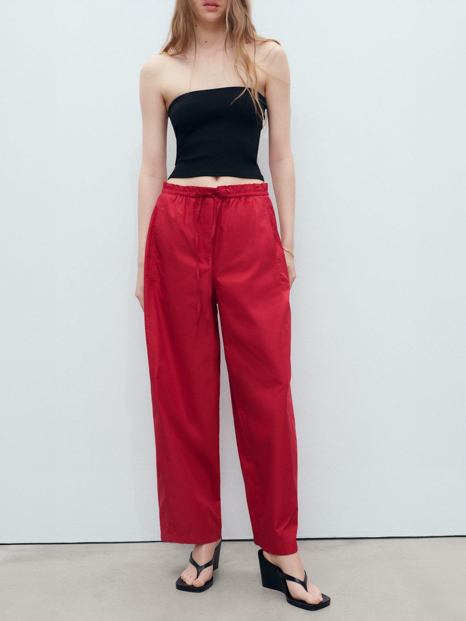 Product image 1 of 8, which shows Mango Lupe Paperbag Waist Trousers, Red, XS